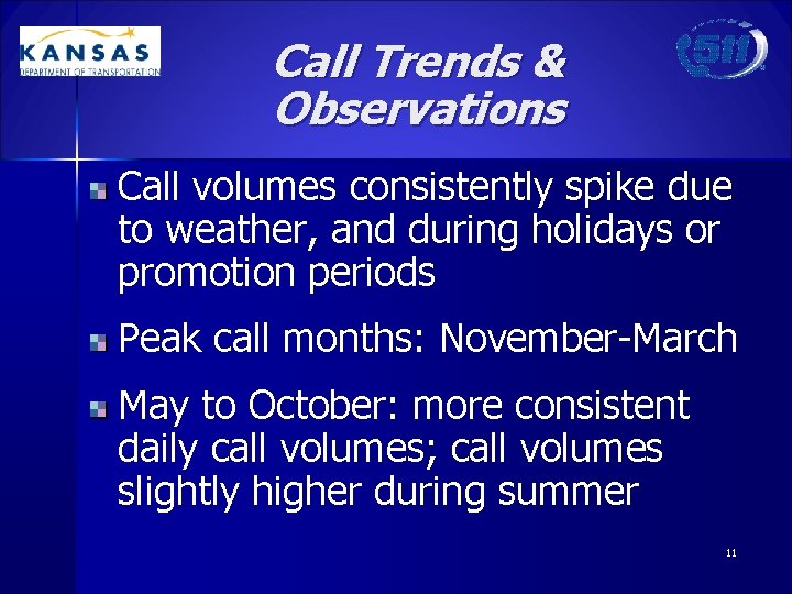 Call Trends & Observations Call volumes consistently spike due to weather, and during holidays