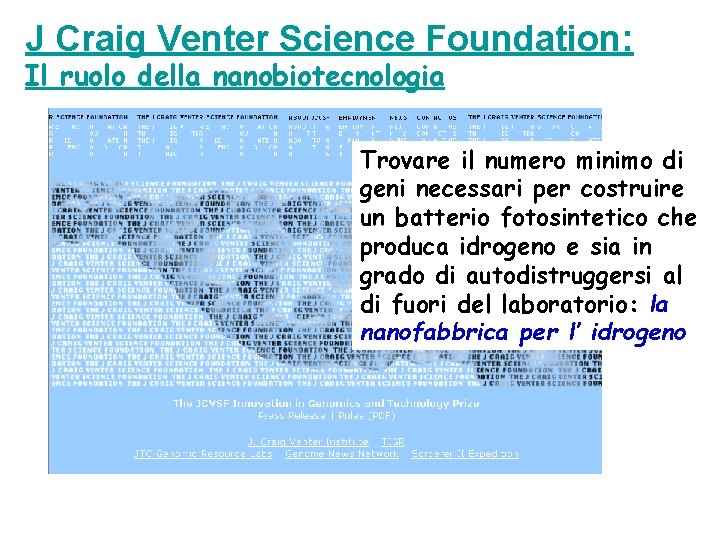 J Craig Venter Science Foundation: Il ruolo della nanobiotecnologia Trovare il numero minimo di
