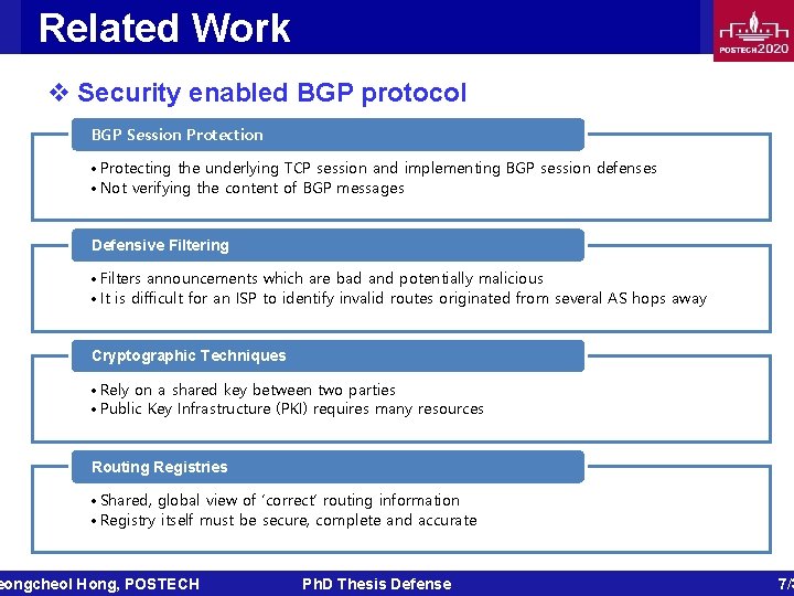 Related Work v Security enabled BGP protocol BGP Session Protection • Protecting the underlying