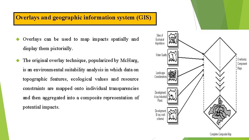 Overlays and geographic information system (GIS) Overlays can be used to map impacts spatially