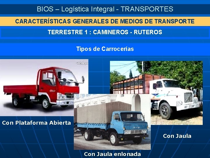 BIOS – Logística Integral - TRANSPORTES CARACTERÍSTICAS GENERALES DE MEDIOS DE TRANSPORTE TERRESTRE 1