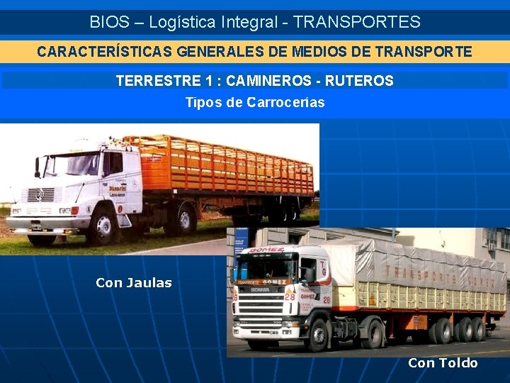 BIOS – Logística Integral - TRANSPORTES CARACTERÍSTICAS GENERALES DE MEDIOS DE TRANSPORTE TERRESTRE 1
