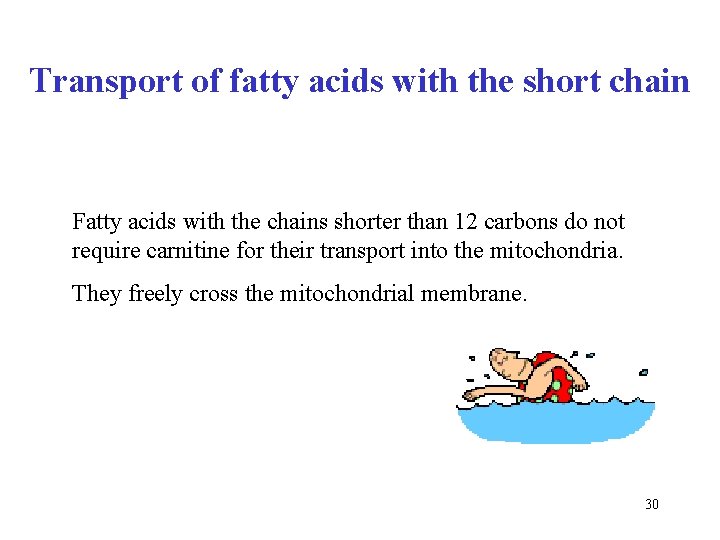 Transport of fatty acids with the short chain Fatty acids with the chains shorter