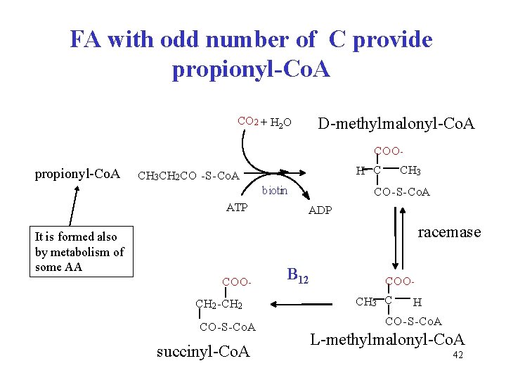 FA with odd number of C provide propionyl-Co. A CO 2 + H 2