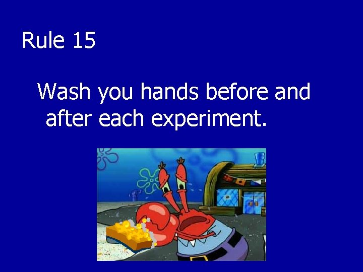 Rule 15 Wash you hands before and after each experiment. 