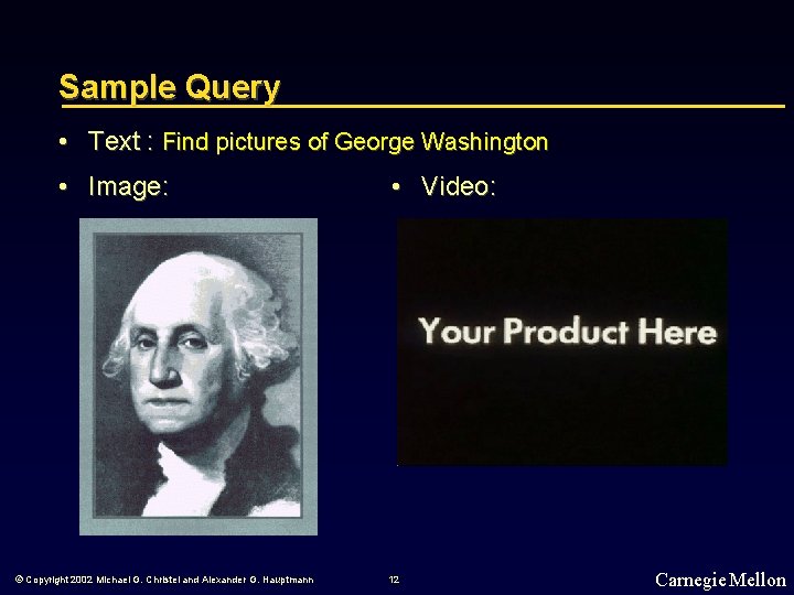 Sample Query • Text : Find pictures of George Washington • Image: © Copyright