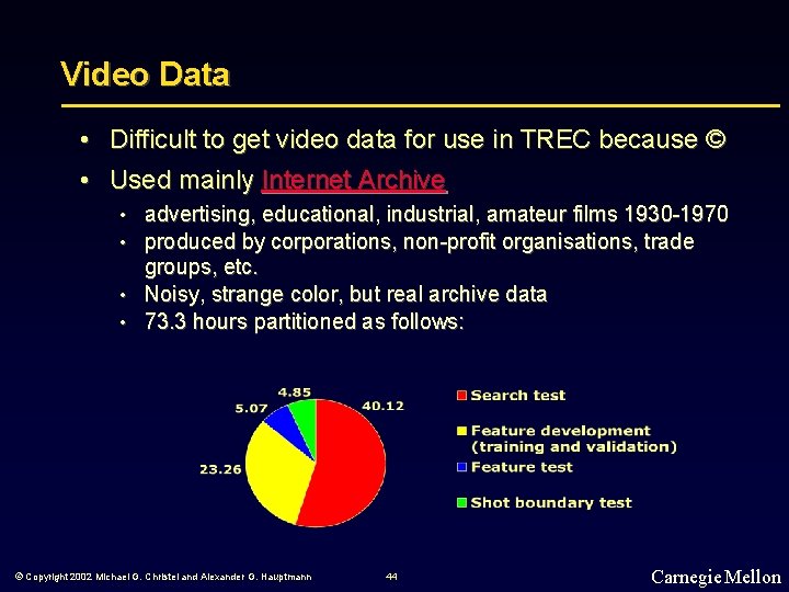 Video Data • Difficult to get video data for use in TREC because ©