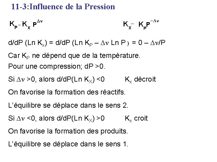 11 -3: Influence de la Pression d/d. P (Ln Kx) = d/d. P (Ln