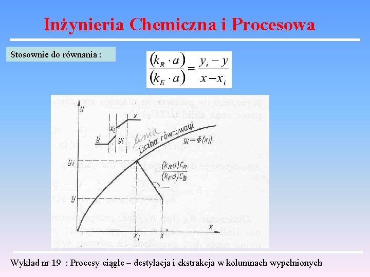 Inżynieria Chemiczna i Procesowa Stosownie do równania : Wykład nr 19 : Procesy ciągłe