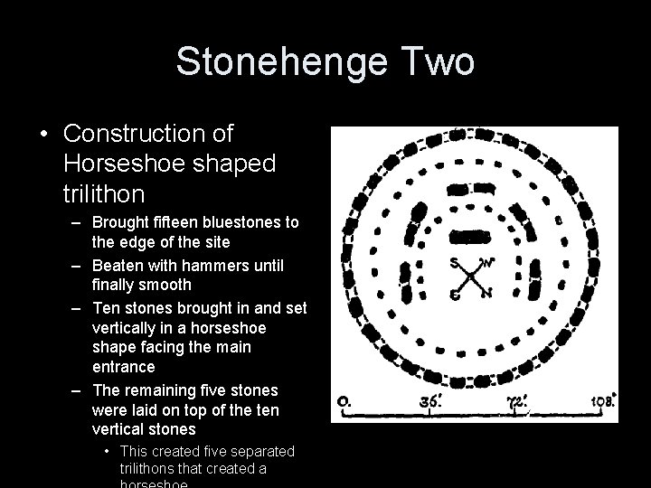 Stonehenge Two • Construction of Horseshoe shaped trilithon – Brought fifteen bluestones to the