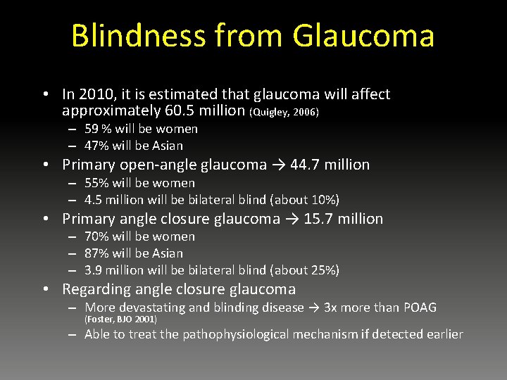 Blindness from Glaucoma • In 2010, it is estimated that glaucoma will affect approximately