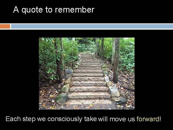 A quote to remember Each step we consciously take will move us forward! 