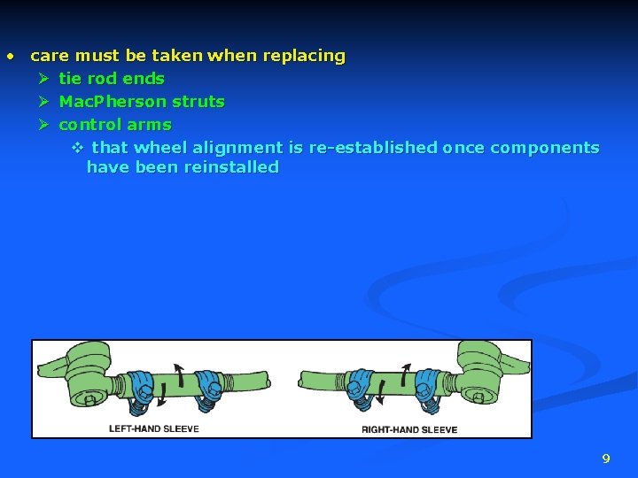  • care must be taken when replacing Ø tie rod ends Ø Mac.