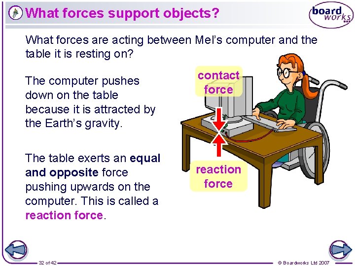 What forces support objects? What forces are acting between Mel’s computer and the table