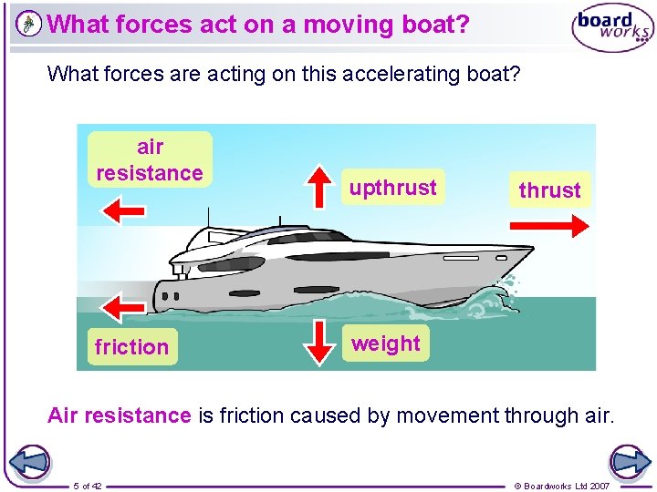 What forces act on a moving boat? What forces are acting on this accelerating