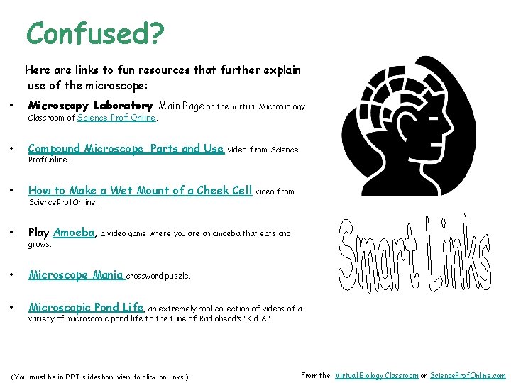 Confused? Here are links to fun resources that further explain use of the microscope: