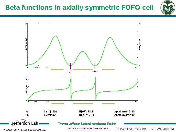 Beta functions in axially symmetric FOFO cell Thomas Jefferson National Accelerator Facility Operated by