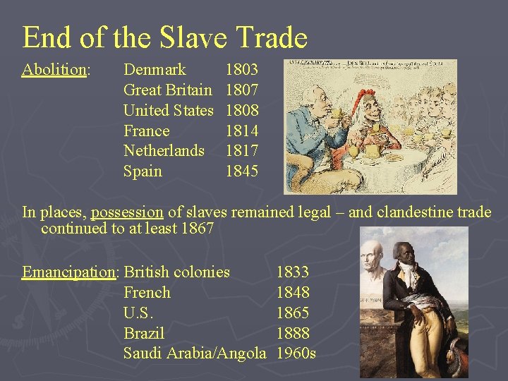 End of the Slave Trade Abolition: Denmark Great Britain United States France Netherlands Spain