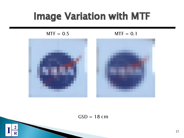 Image Variation with MTF = 0. 1 MTF = 0. 5 GSD = 18