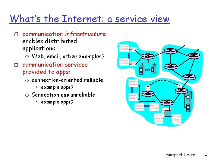 What’s the Internet: a service view r communication infrastructure enables distributed applications: m Web,