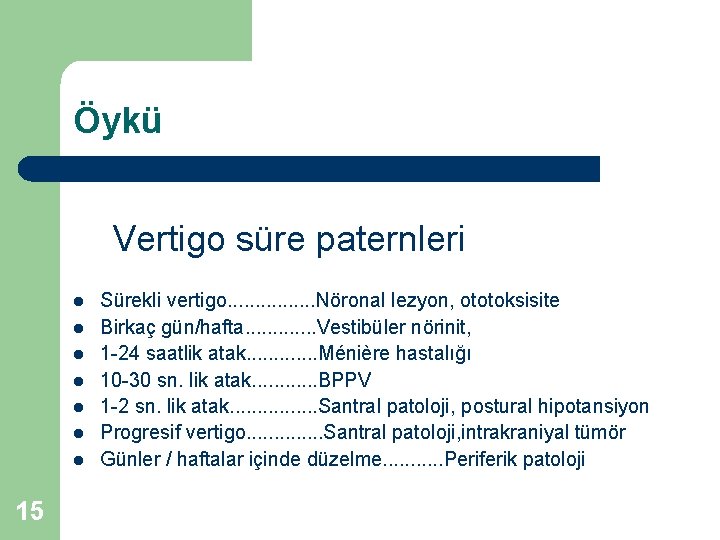 Öykü l l l l 15 Vertigo süre paternleri Sürekli vertigo. . . .