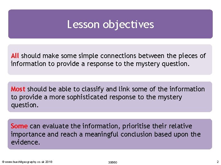 Lesson objectives All should make some simple connections between the pieces of information to