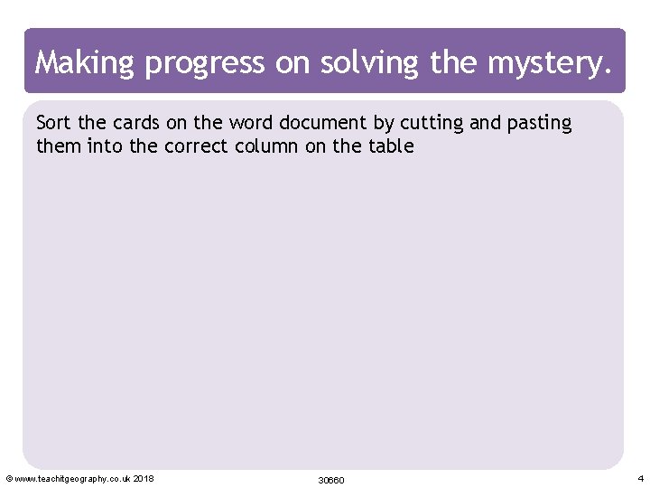 Making progress on solving the mystery. Sort the cards on the word document by