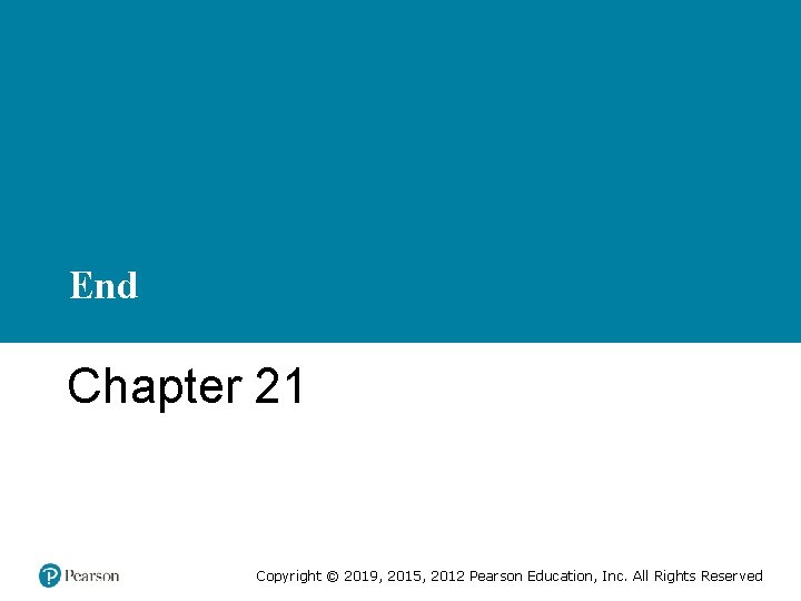 End Chapter 21 Copyright © 2019, 2015, 2012 Pearson Education, Inc. All Rights Reserved