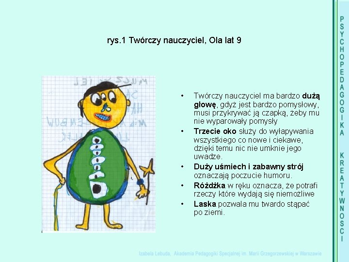 rys. 1 Twórczy nauczyciel, Ola lat 9 • • • Twórczy nauczyciel ma bardzo