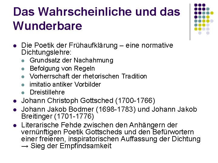 Das Wahrscheinliche und das Wunderbare l Die Poetik der Frühaufklärung – eine normative Dichtungslehre: