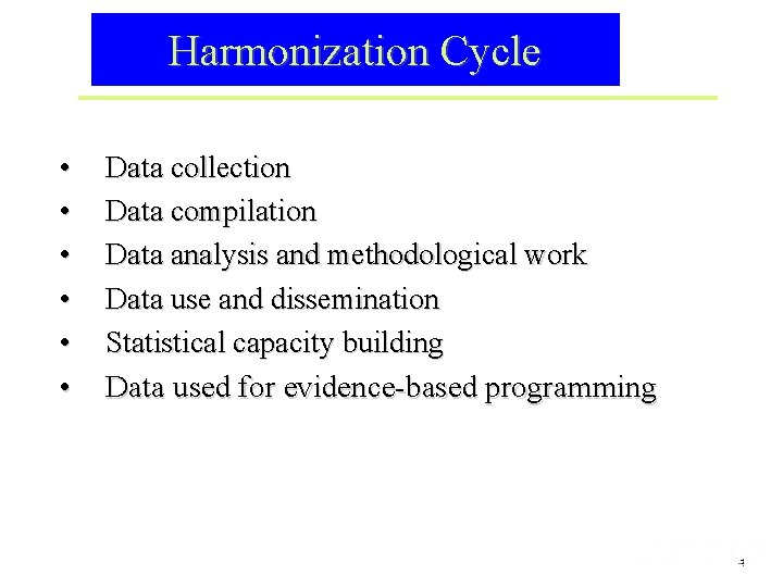 Harmonization Cycle • • • Data collection Data compilation Data analysis and methodological work