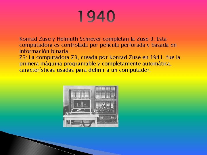 Konrad Zuse y Helmuth Schreyer completan la Zuse 3. Esta computadora es controlada por