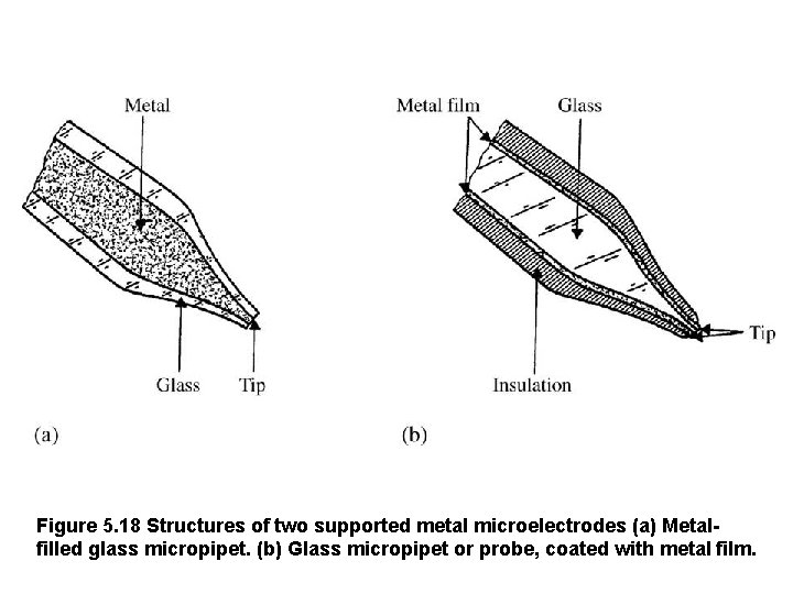 Figure 5. 18 Structures of two supported metal microelectrodes (a) Metalfilled glass micropipet. (b)