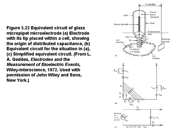 Figure 5. 22 Equivalent circuit of glass micropipet microelectrode (a) Electrode with its tip