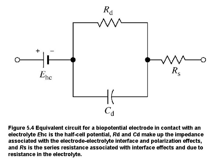 Figure 5. 4 Equivalent circuit for a biopotential electrode in contact with an electrolyte