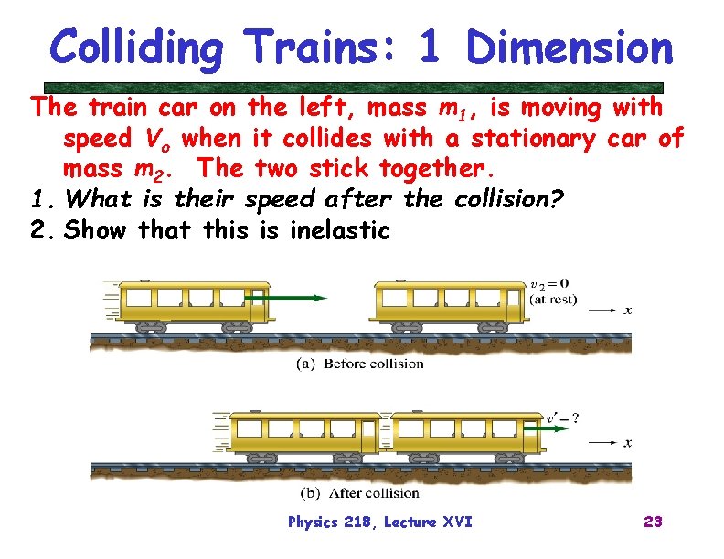 Colliding Trains: 1 Dimension The train car on the left, mass m 1, is