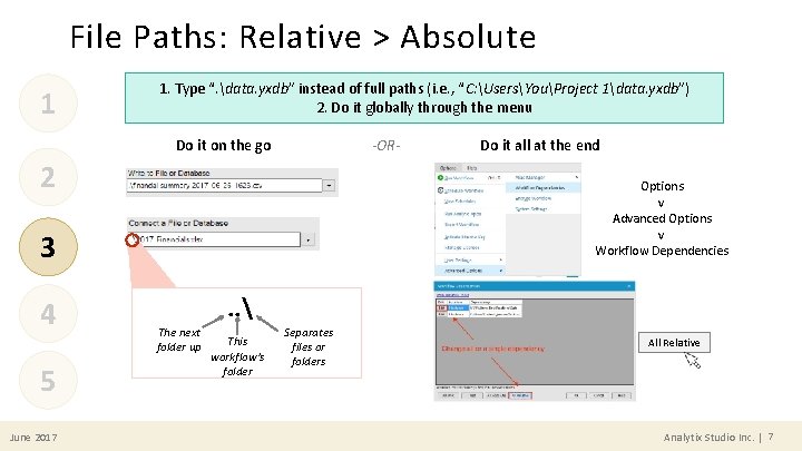 File Paths: Relative > Absolute 1 1. Type “. data. yxdb” instead of full