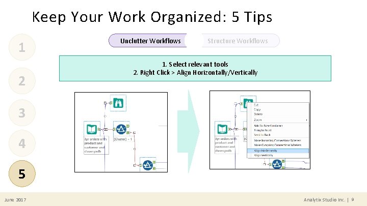 Keep Your Work Organized: 5 Tips 1 2 Unclutter Workflows Structure Workflows 1. Select