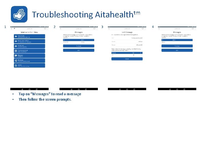 Troubleshooting Aitahealthtm 1 2 • • Tap on “Messages” to read a message Then