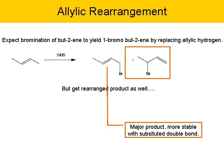 Allylic Rearrangement Expect bromination of but-2 -ene to yield 1 -bromo but-2 -ene by