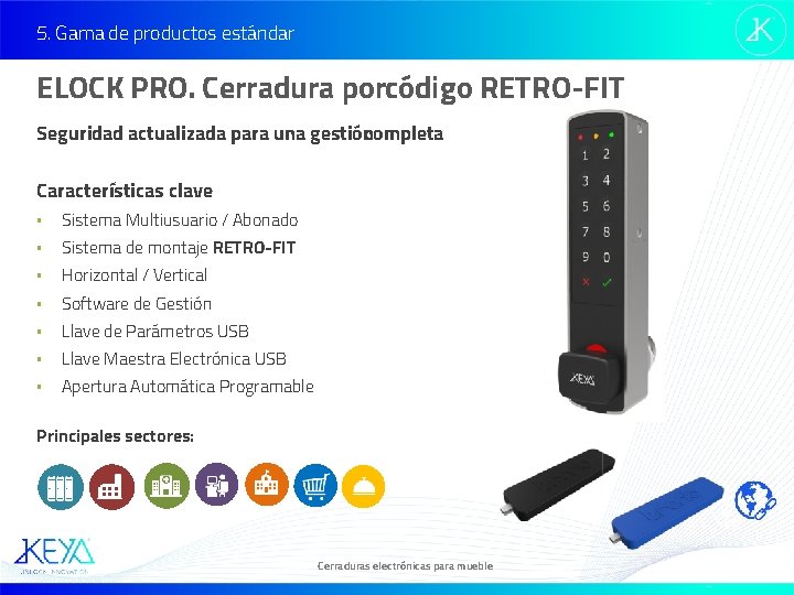 5. Gama de productos estándar ELOCK PRO. Cerradura porcódigo RETRO-FIT Seguridad actualizada para una