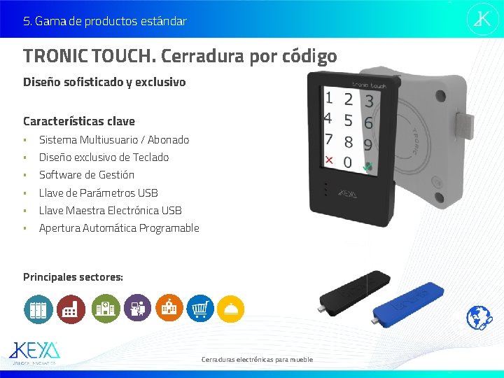 5. Gama de productos estándar TRONIC TOUCH. Cerradura por código Diseño sofisticado y exclusivo