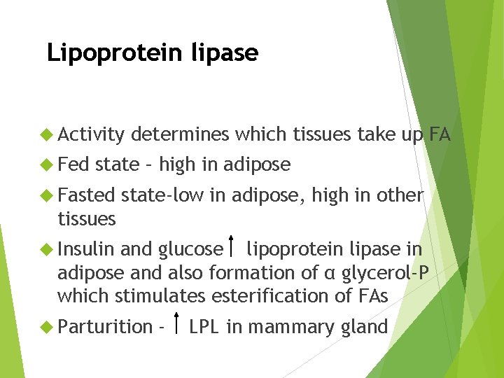 Lipoprotein lipase Activity Fed determines which tissues take up FA state – high in