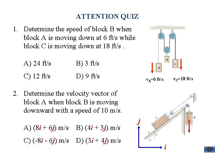 ATTENTION QUIZ 1. Determine the speed of block B when block A is moving