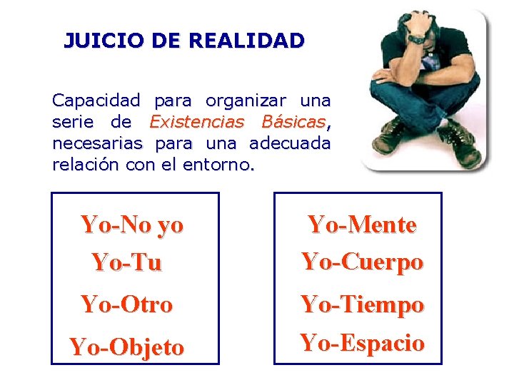 JUICIO DE REALIDAD Capacidad para organizar una serie de Existencias Básicas, necesarias para una