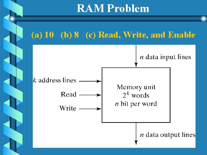 RAM Problem (a) 10 (b) 8 (c) Read, Write, and Enable RAM Problem (a) 10 (b) 8 (c) Read, Write, and Enable