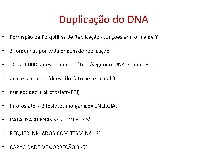 Duplicação do DNA • Formação de Forquilhas de Replicação - Junções em forma de