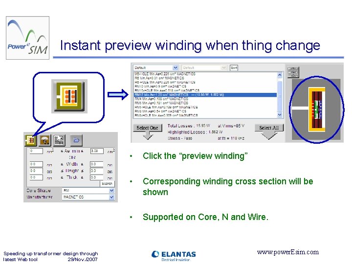 Instant preview winding when thing change Speeding up transformer design through latest Web tool