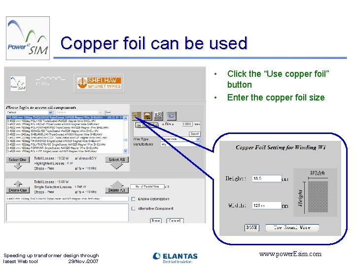 Copper foil can be used • • Speeding up transformer design through latest Web
