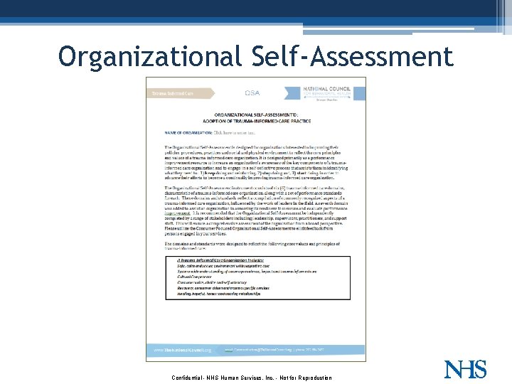 Organizational Self-Assessment Confidential - NHS Human Services, Inc. - Not for Reproduction 